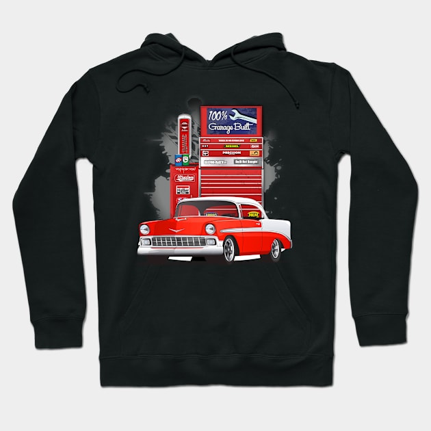 1956 Matador Red and White Chevy Bel Air Garage Built Print Hoodie by RPM-ART